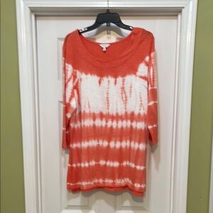 Coral Bay - beachy coral/orange & white tie dye pattern tunic top - size XL